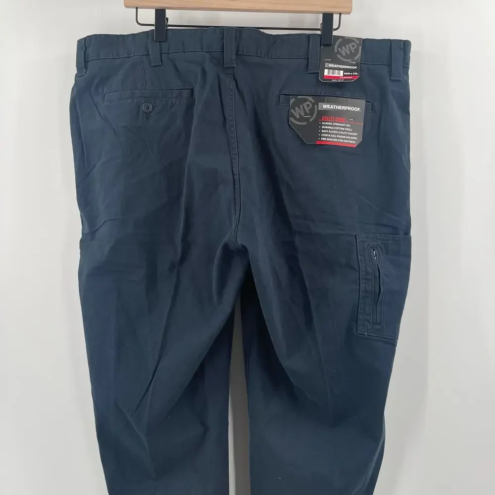 WEATHERPROOF Pants Size 40Wx32L Utility Chino Classic Straight NWT Navy Office